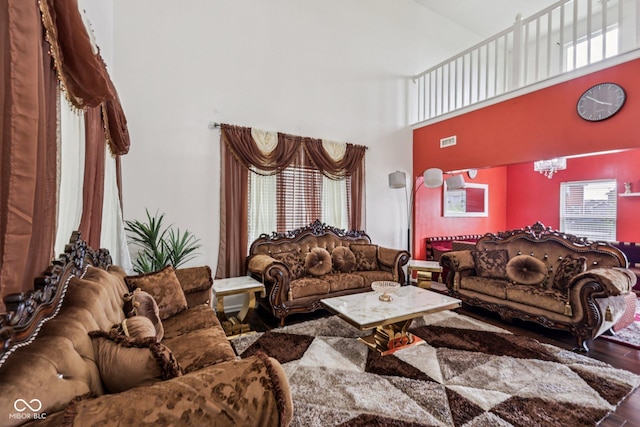 2302 Ashton Ln, Greenwood, IN 46143 - living area with a high ceiling and wood finished floors