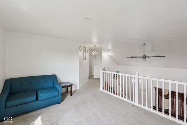 2302 Ashton Ln, Greenwood, IN 46143 - sitting room with carpet flooring, a ceiling fan, and lofted ceiling