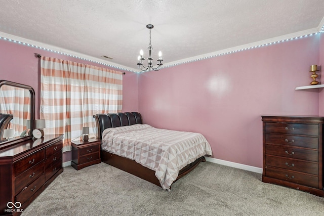 2302 Ashton Ln, Greenwood, IN 46143 - carpeted bedroom featuring a chandelier and a textured ceiling