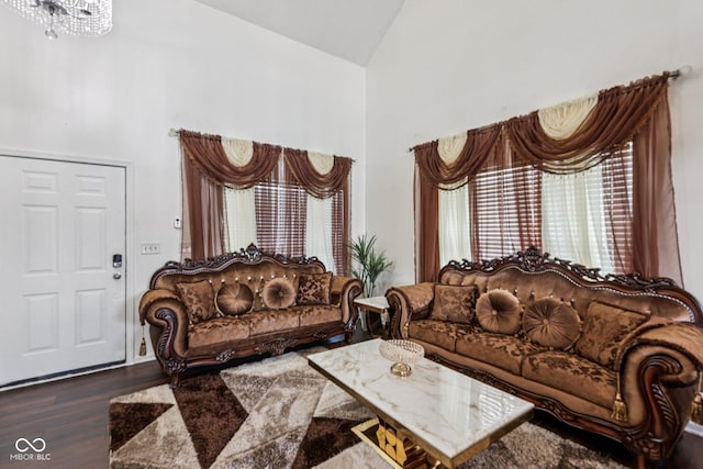 2302 Ashton Ln, Greenwood, IN 46143 - living area featuring high vaulted ceiling and wood finished floors