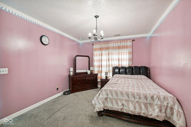 2302 Ashton Ln, Greenwood, IN 46143 - carpeted bedroom with a chandelier and a textured ceiling