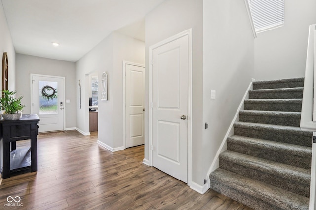 338 Limerick Ln, Pendleton, IN 46064 - foyer entrance with stairway, wood finished floors, and recessed lighting