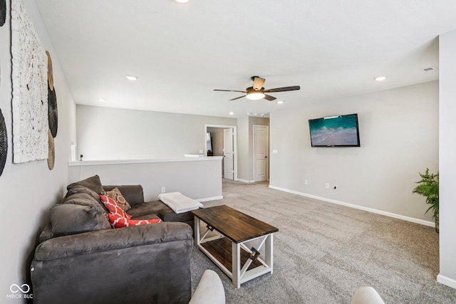 338 Limerick Ln, Pendleton, IN 46064 - living room with ceiling fan, carpet, and recessed lighting