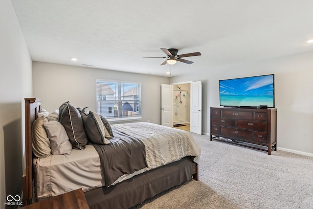 338 Limerick Ln, Pendleton, IN 46064 - carpeted bedroom with a ceiling fan, recessed lighting, and ensuite bathroom