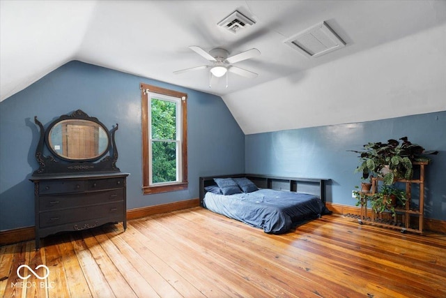 3160 S 50 E, Lebanon, IN 46052 - bedroom with hardwood / wood-style floors, vaulted ceiling, attic access, and a ceiling fan