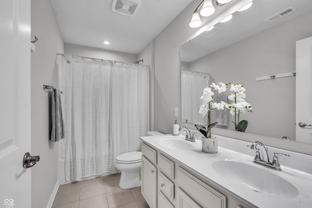 19174 Foley Dr, Westfield, IN 46074 - full bathroom with double vanity, tile patterned floors, and a shower with curtain