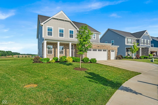 19174 Foley Dr, Westfield, IN 46074 - craftsman inspired home with board and batten siding, driveway, a front yard, an attached garage, and brick siding