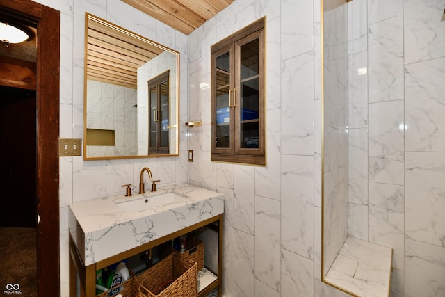 5202 Hill Valley Dr, Pittsboro, IN 46167 - bathroom featuring vanity and tile walls