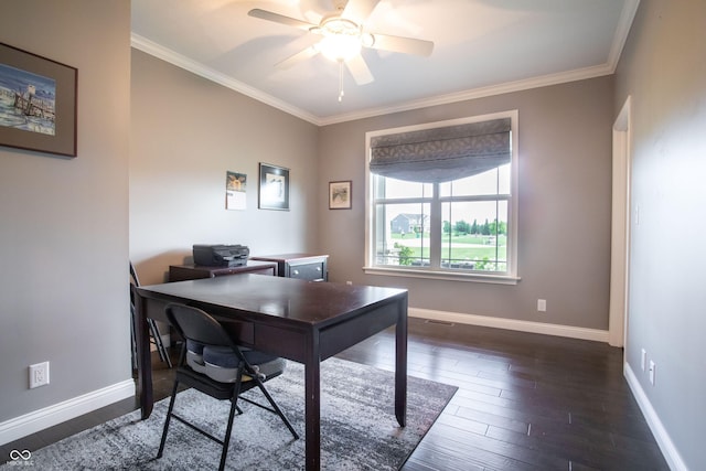 1434 Shootingstar Way, West Lafayette, IN 47906 - home office featuring crown molding, a ceiling fan, and wood finished floors