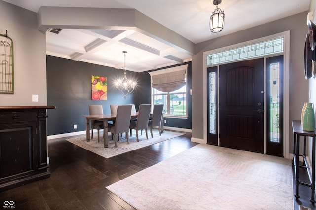 1434 Shootingstar Way, West Lafayette, IN 47906 - entryway with coffered ceiling, dark wood-style floors, beam ceiling, and a chandelier
