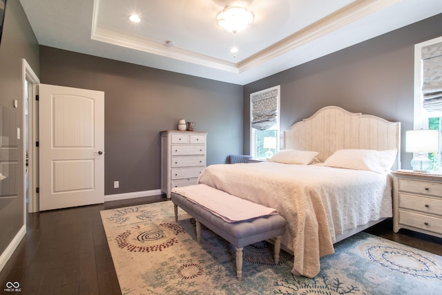 1434 Shootingstar Way, West Lafayette, IN 47906 - bedroom featuring a tray ceiling, dark wood-style flooring, recessed lighting, and ornamental molding