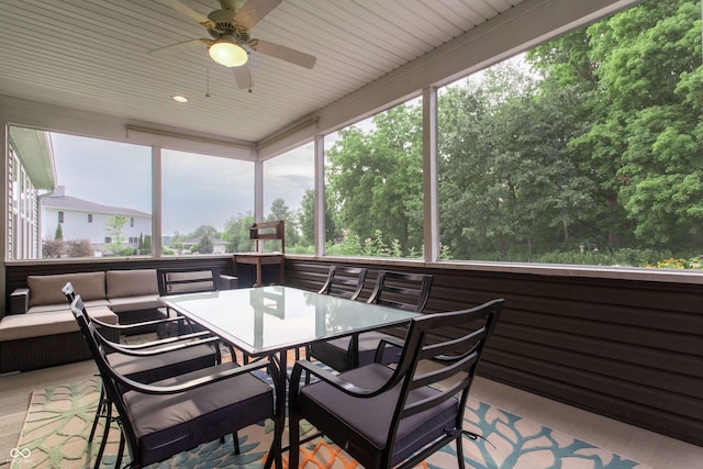 1434 Shootingstar Way, West Lafayette, IN 47906 - sunroom / solarium featuring outdoor dining area, ceiling fan, and outdoor lounge area