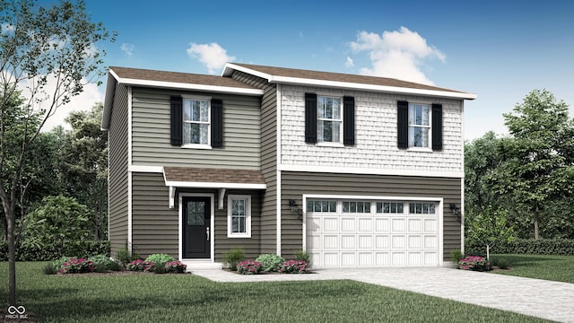 11920 Moorfield Ln, Indianapolis, IN 46235 - view of front of home featuring a garage, a front lawn, and driveway