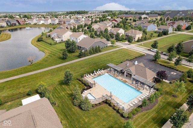 801 Oaklawn Dr, Westfield, IN 46074 - aerial view of residential area featuring a pool and a nearby body of water