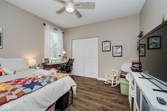801 Oaklawn Dr, Westfield, IN 46074 - bedroom with a closet, dark wood-type flooring, and ceiling fan