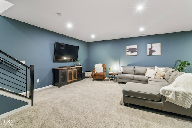 13644 Haven Cove Ln, Fishers, IN 46055 - carpeted living area with recessed lighting and stairs