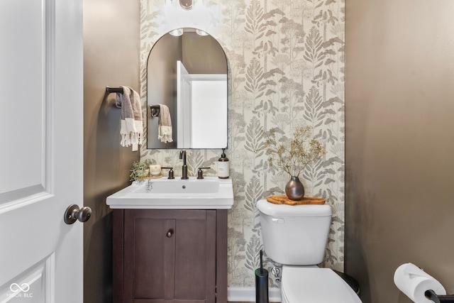 13644 Haven Cove Ln, Fishers, IN 46055 - half bathroom featuring wallpapered walls and vanity