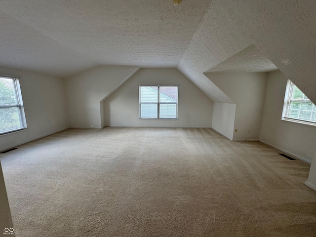 14520 Brackney Ln, Carmel, IN 46032 - bonus room with light carpet, lofted ceiling, and a textured ceiling
