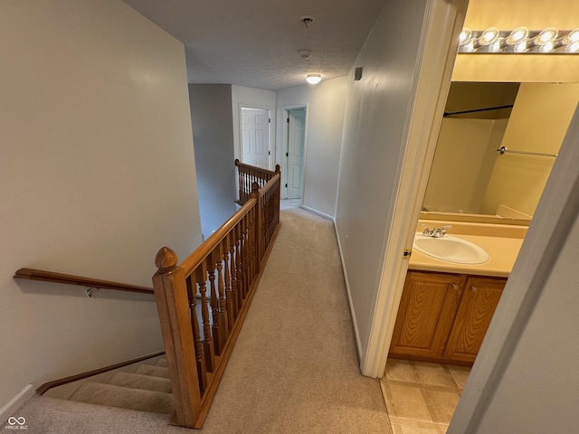 14520 Brackney Ln, Carmel, IN 46032 - hall featuring an upstairs landing and light carpet