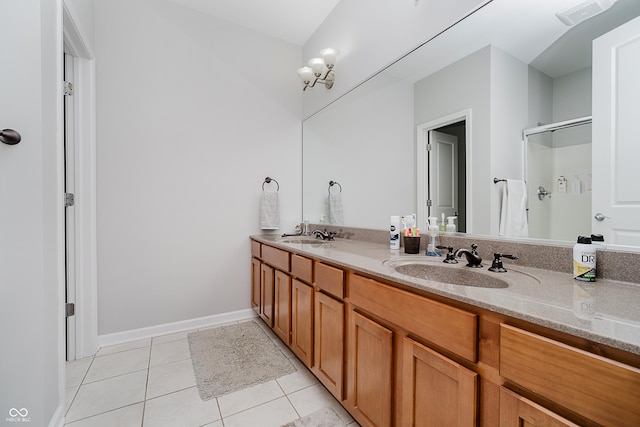 624 E Walnut St Unit 26, Indianapolis, IN 46204 - full bathroom featuring double vanity, tile patterned floors, and a shower