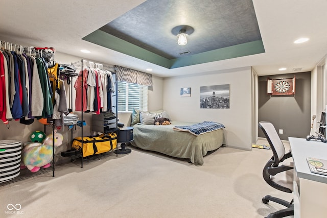 13816 Ambria Dr, Mccordsville, IN 46055 - bedroom with carpet, a raised ceiling, and recessed lighting