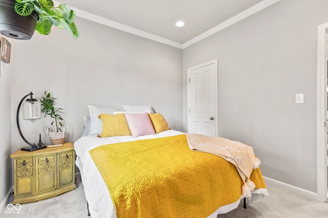 13816 Ambria Dr, Mccordsville, IN 46055 - bedroom featuring light colored carpet, ornamental molding, and recessed lighting