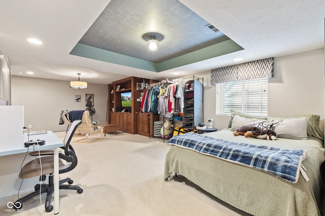 13816 Ambria Dr, Mccordsville, IN 46055 - bedroom featuring carpet, recessed lighting, a desk, and a raised ceiling