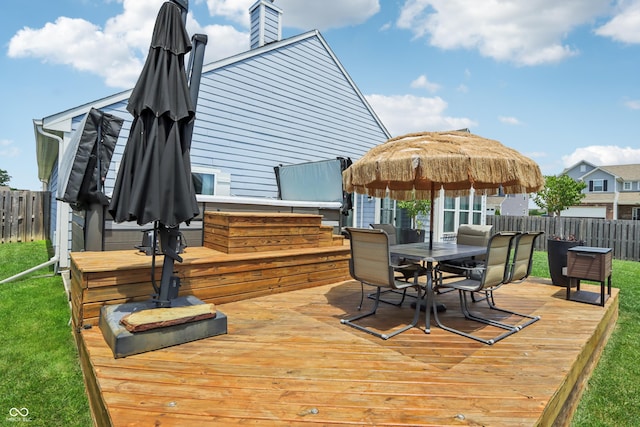 897 Sommersweet Run, Greenwood, IN 46143 - wooden terrace featuring a fenced backyard and outdoor dining space