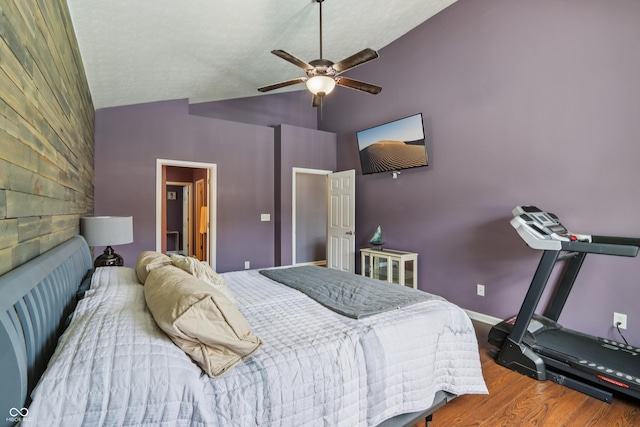 897 Sommersweet Run, Greenwood, IN 46143 - bedroom with wood finished floors, high vaulted ceiling, and ceiling fan
