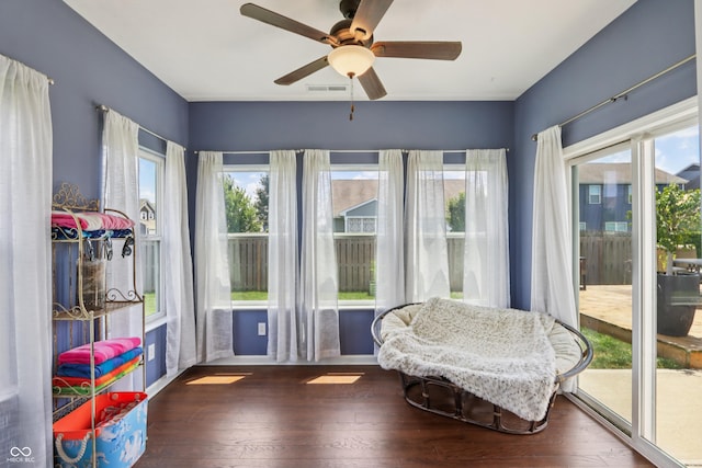 897 Sommersweet Run, Greenwood, IN 46143 - sitting room featuring plenty of natural light, ceiling fan, and wood-type flooring