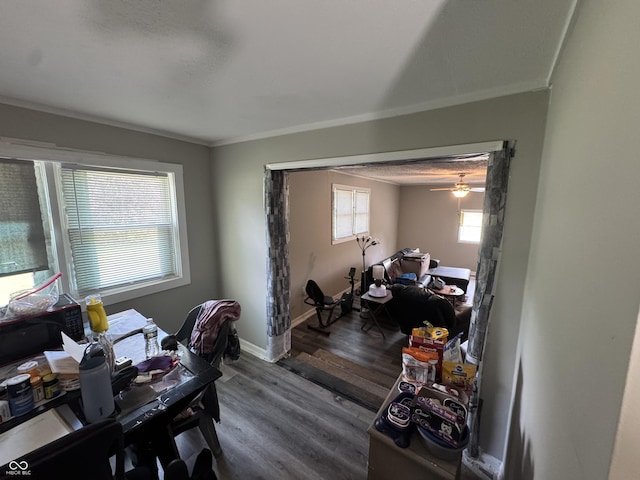 4006 Kenneth Ave, Indianapolis, IN 46226 - office space with wood finished floors, ornamental molding, and a ceiling fan