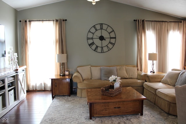 6022 S 550th Rd E, Franklin, IN 46131 - living room featuring lofted ceiling and wood finished floors