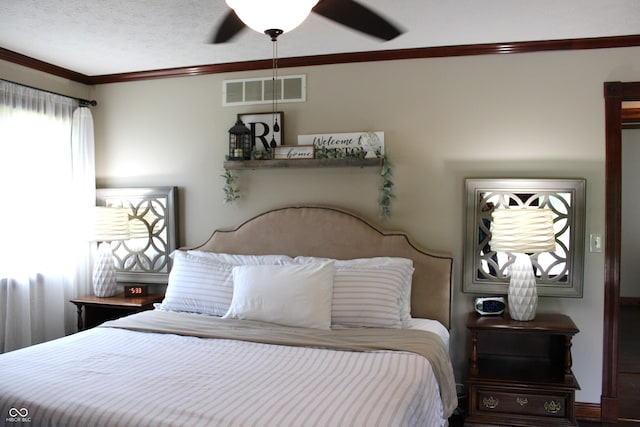 6022 S 550th Rd E, Franklin, IN 46131 - bedroom featuring ornamental molding and ceiling fan
