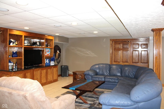 6022 S 550th Rd E, Franklin, IN 46131 - living room featuring light tile patterned flooring and recessed lighting