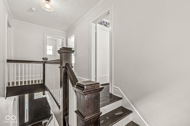 4123 N Illinois St, Indianapolis, IN 46208 - stairs with a textured ceiling and crown molding