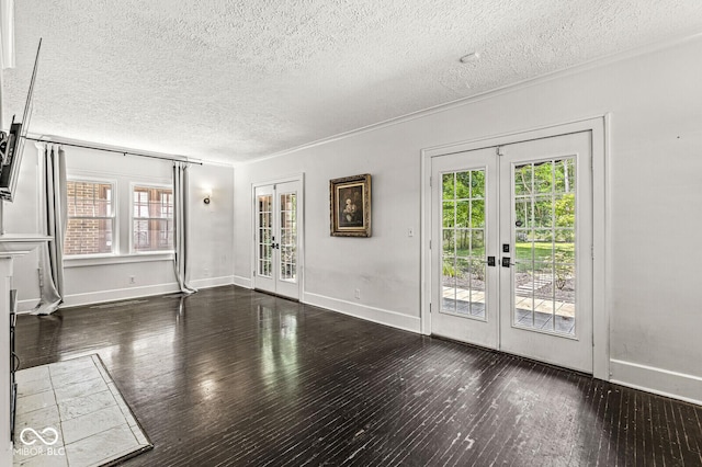 4123 N Illinois St, Indianapolis, IN 46208 - unfurnished living room with french doors, wood-type flooring, plenty of natural light, a textured ceiling, and crown molding