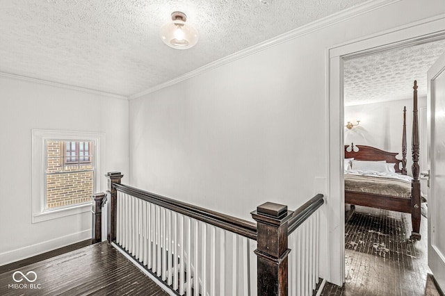 4123 N Illinois St, Indianapolis, IN 46208 - stairs with a textured ceiling, hardwood / wood-style floors, and ornamental molding