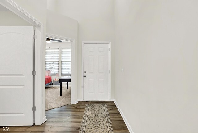 887 Tuxedo Dr, Westfield, IN 46074 - foyer entrance featuring dark wood finished floors and a ceiling fan