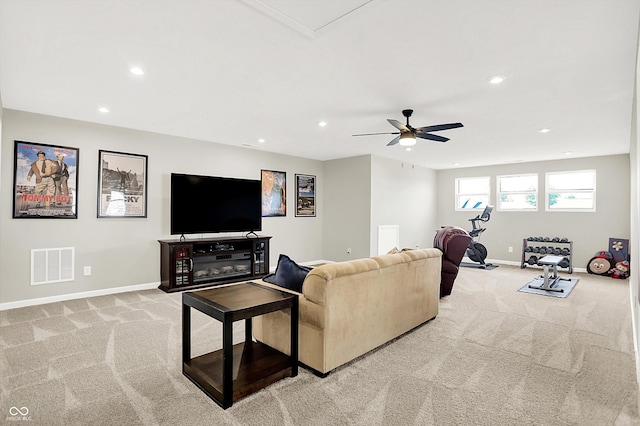 887 Tuxedo Dr, Westfield, IN 46074 - living room featuring carpet flooring, recessed lighting, and a ceiling fan