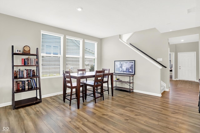 887 Tuxedo Dr, Westfield, IN 46074 - dining area featuring wood finished floors, stairway, and recessed lighting