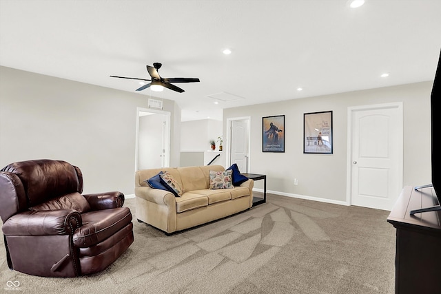 887 Tuxedo Dr, Westfield, IN 46074 - carpeted living room featuring recessed lighting, attic access, and ceiling fan