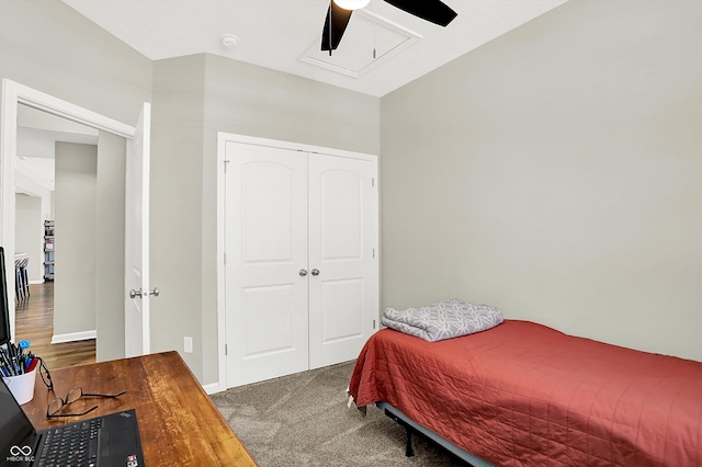 887 Tuxedo Dr, Westfield, IN 46074 - carpeted bedroom with attic access, a closet, and ceiling fan