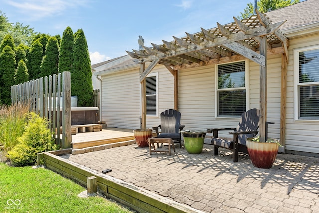 12384 Barnstone Ct, Fishers, IN 46037 - view of patio / terrace featuring a pergola and a covered hot tub