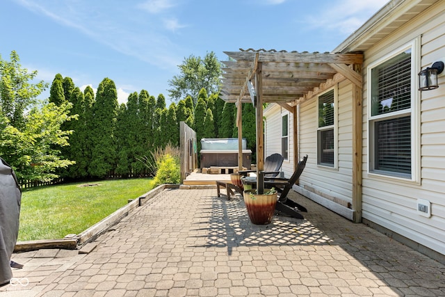 12384 Barnstone Ct, Fishers, IN 46037 - view of patio / terrace featuring a hot tub and a pergola