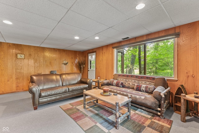 2591 S Glen Cv, Martinsville, IN 46151 - carpeted living area featuring wood walls and recessed lighting
