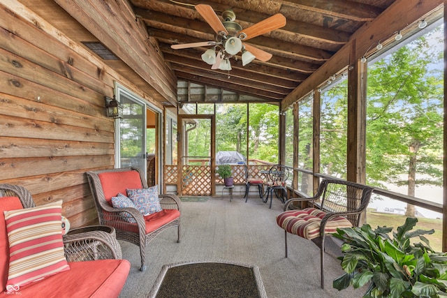 2591 S Glen Cv, Martinsville, IN 46151 - sunroom featuring a ceiling fan, healthy amount of natural light, and vaulted ceiling