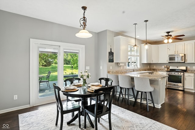 682 Shannon Ct, Noblesville, IN 46062 - dining room with dark wood finished floors and a ceiling fan