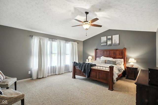 682 Shannon Ct, Noblesville, IN 46062 - bedroom with vaulted ceiling, carpet floors, a ceiling fan, and a textured ceiling
