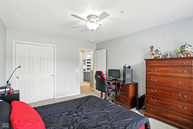 682 Shannon Ct, Noblesville, IN 46062 - carpeted bedroom with a ceiling fan, a closet, and a textured ceiling
