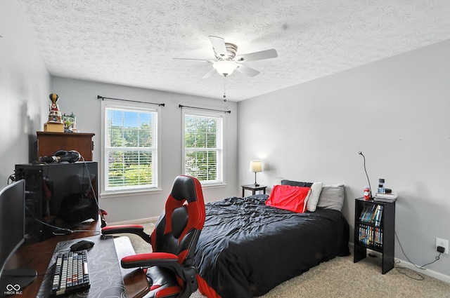 682 Shannon Ct, Noblesville, IN 46062 - carpeted bedroom with a textured ceiling and a ceiling fan